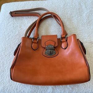 Orange Leather Satchel with Silver Hardware